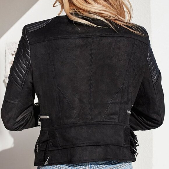 Ivory & Chain Bessie vegan suede cropped moto biker jacket (size S US, 8 AUS) - Picture 4 of 15